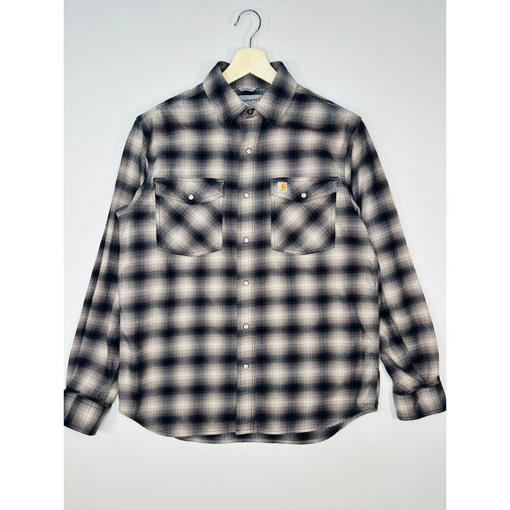 Carhartt Relaxed Fit Plaid Flannel Pearl Snap Work Shirt Size Medium